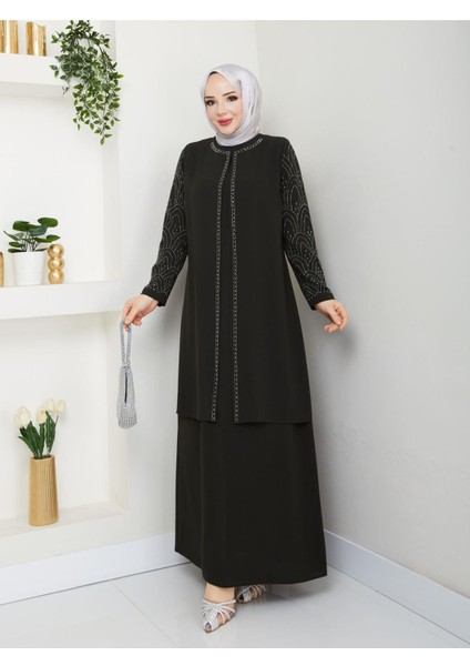 Kolları Taşlı Büyük Beden Anne Elbisesi indirimleri