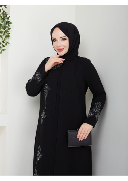 Büyük Beden Yaprak Taşlı Anne Elbisesi EN7008 modelleri