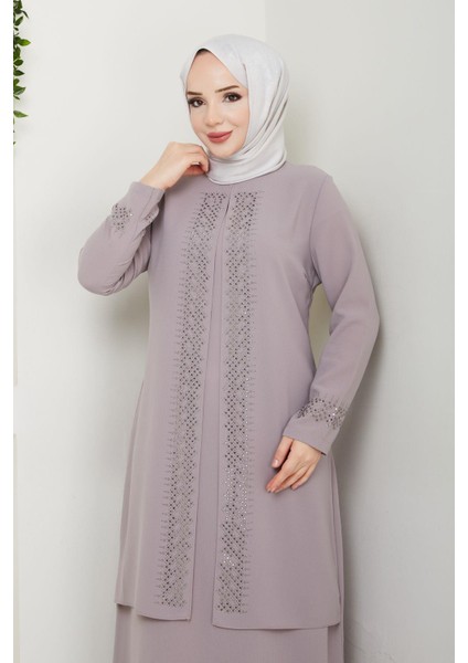 Serpme Taşlı Büyük Beden Anne Elbisesi