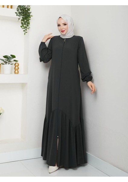 Köşeli Büzgü Detaylı Medine Ipeği Ferace indirimleri