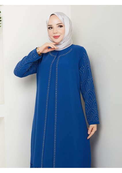 Kolları Taşlı Büyük Beden Anne Elbisesi modelleri