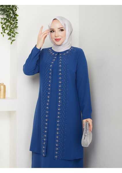 Papatya Taşlı Büyük Beden Anne Elbisesi