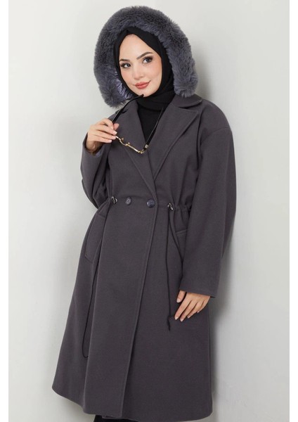 Kapüşonlu Kaşe Mont 120 cm