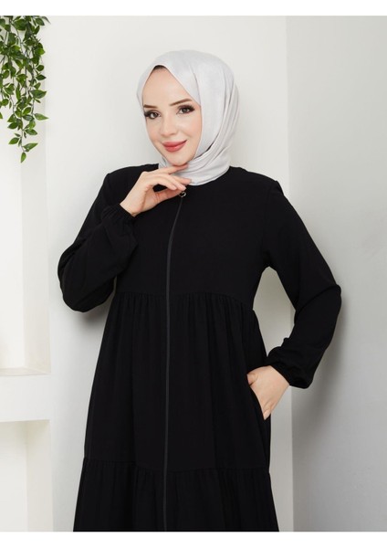 Üç Katlı Büzgü Detaylı Medine Ipeği Ferace fırsatları