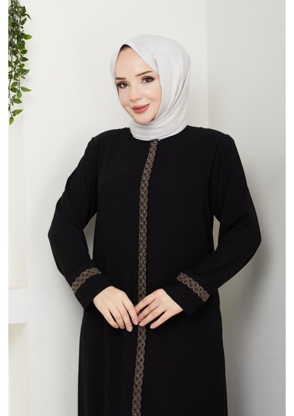 Gündelik Hac ve Umrelik Nakış ve Taş Detaylı Ferace