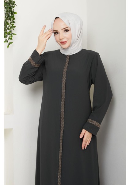 Gündelik Hac ve Umrelik Nakış ve Taş Detaylı Ferace