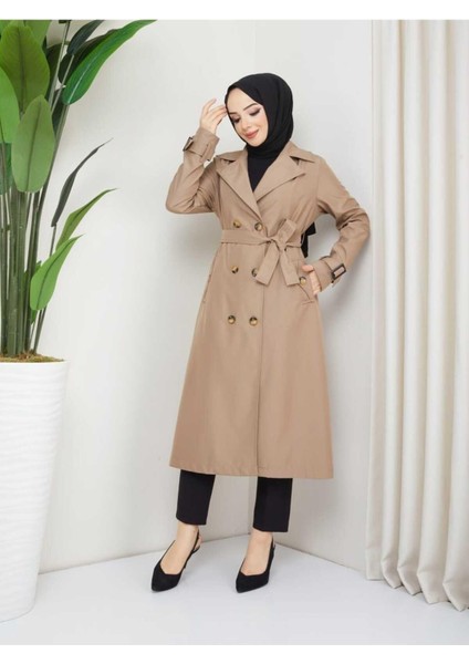 Çıtçıt Detaylı Trençkot Bondit Kumaş GTRENC0003 modelleri