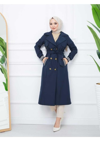 Fermuar Detaylı Trençkot Bondit Kumaş GTRENC0004