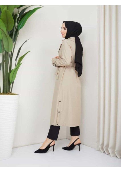 Çıtçıt Detaylı Trençkot Bondit Kumaş GTRENC0003 modelleri