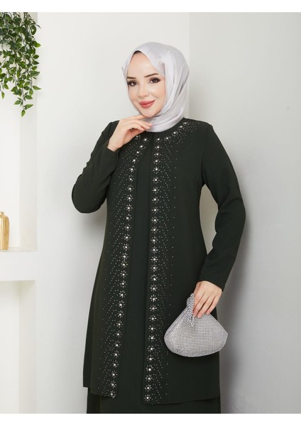 Papatya Taşlı Büyük Beden Anne Elbisesi