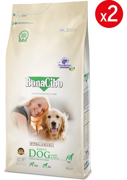 Adult Dog Kuzulu ve Pirinçli Yetişkin Köpek Maması, 4 kg x 2 Adet, Tüm Irklar Için, Doğal, Şeker Içermez