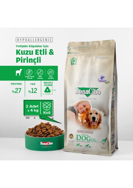Adult Dog Kuzulu ve Pirinçli Yetişkin Köpek Maması, 4 kg x 2 Adet, Tüm Irklar Için, Doğal, Şeker Içermez fiyatları