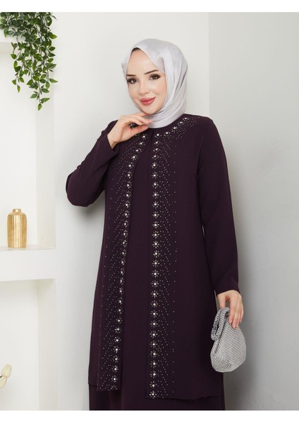 Papatya Taşlı Büyük Beden Anne Elbisesi