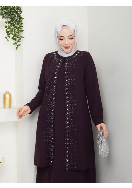 Papatya Taşlı Büyük Beden Anne Elbisesi modelleri