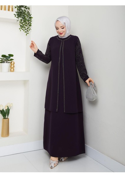 Kolları Taşlı Büyük Beden Anne Elbisesi fırsatları