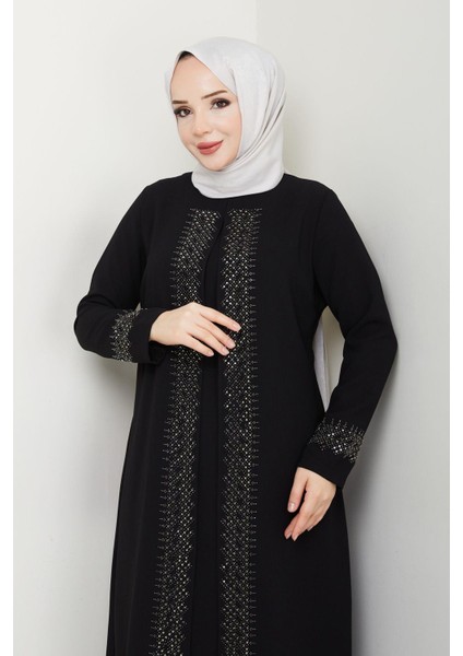 Serpme Taşlı Büyük Beden Anne Elbisesi