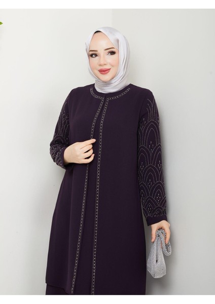 Kolları Taşlı Büyük Beden Anne Elbisesi modelleri