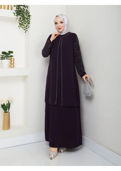 Kolları Taşlı Büyük Beden Anne Elbisesi indirimleri