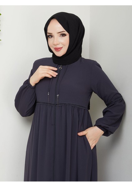 Gündelik Hac ve Umrelik Kolu ve Beli Büzgü ve Taş Detaylı Ferace