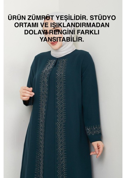 Serpme Taşlı Büyük Beden Anne Elbisesi