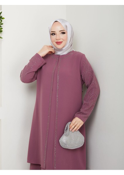 Kolları Taşlı Büyük Beden Anne Elbisesi modelleri