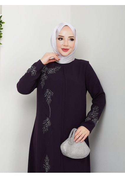 Büyük Beden Yaprak Taşlı Anne Elbisesi EN7008 modelleri