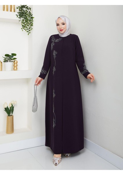 Büyük Beden Yaprak Taşlı Anne Elbisesi EN7008 fırsatları