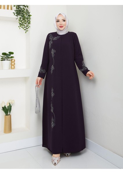 Büyük Beden Yaprak Taşlı Anne Elbisesi EN7008 indirimleri