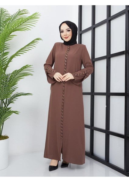 Kolu Lazer Kesimli Taşlı Medine Ipeği Yazlık Ferace