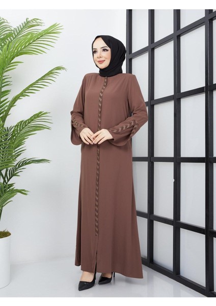 Kolu Lazer Kesimli Taşlı Medine Ipeği Yazlık Ferace indirimleri