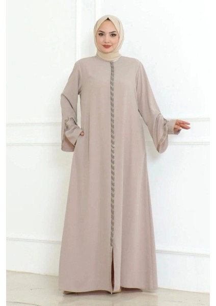 Kolu Lazer Kesimli Taşlı Medine Ipeği Yazlık Ferace