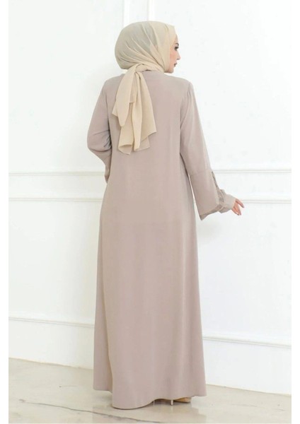 Kolu Lazer Kesimli Taşlı Medine Ipeği Yazlık Ferace modelleri