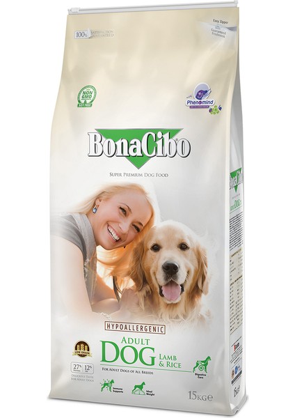 Adult Dog Kuzulu ve Pirinçli Yetişkin Köpek Maması, 15 Kg, Tüm Irklar Için, Doğal, Şeker Içermez