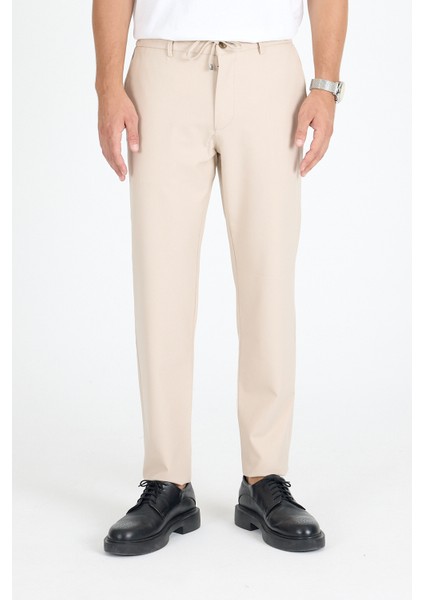 Pars Marka Lastikli Yazlık Jogger Pantolon Bej Pantolon Trend Pantolon Yazlık
