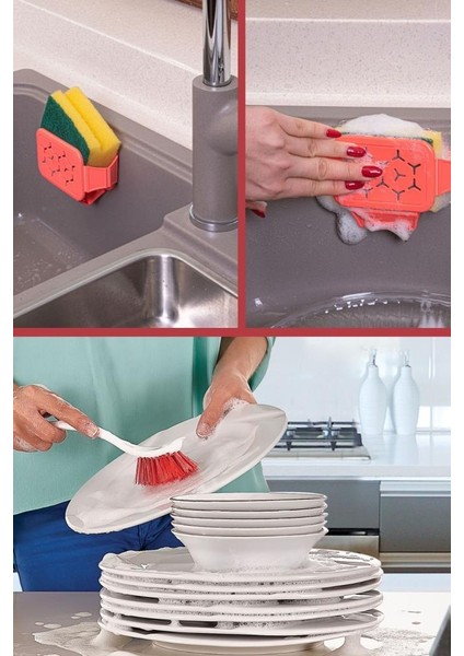 Bulaşık Yıkama 2’li Set, Vantuzlu Bulaşık Süngeri Askısı Tutacağı Sıkacağı + Bulaşık Fırçası Seti indirimleri