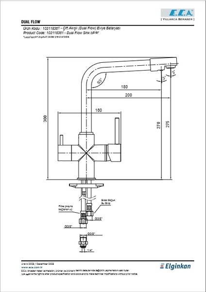 Eca Çift Akışlı Dual Flow Eviye Bataryası fiyatları
