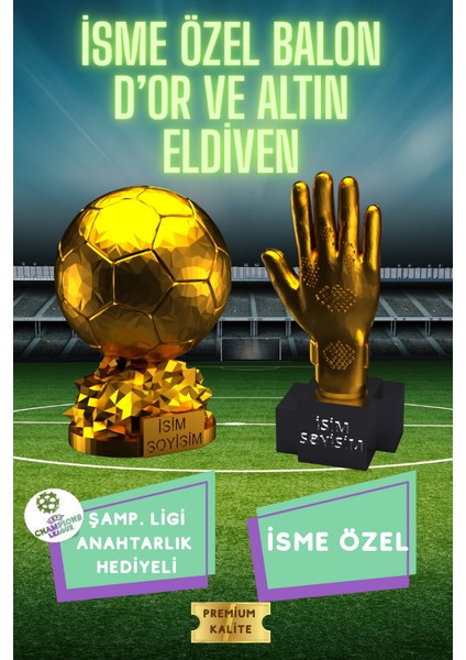 Ballon D'or & Altın Eldiven 3D Maket Seti (15 Cm) + Şampiyonlar Ligi Logolu Anahtarlık Hediye fırsatları
