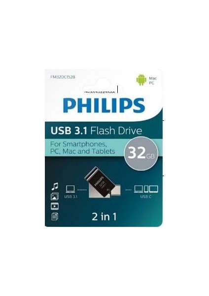 FM32DC152B/00 32GB 2 In 1 Type-C/usb 3.1 Siyah Gri USB Bellek
