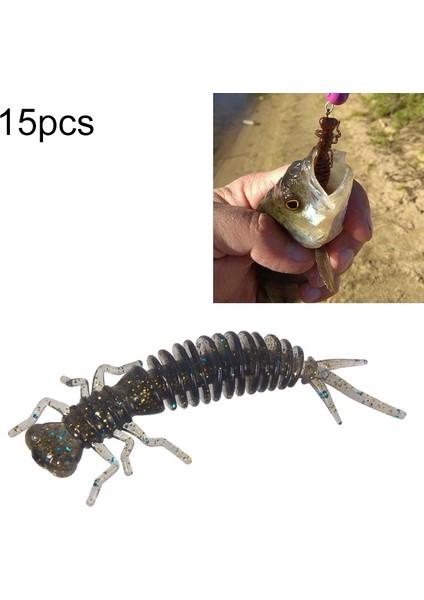 15 Adet 8 Renkli Larva Silikon Yumuşak Yem Yemi, Boyut: 100MM (Kahverengi) (Yurt Dışından)