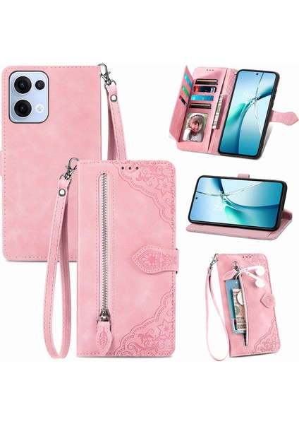 Oppo Reno 13 5g Fermuarlı Kese Manyetik Kart Tutucu ve Bilek Kayışlı Cüzdan Kılıfı Oppo Reno 13 5g (Yurt Dışından)