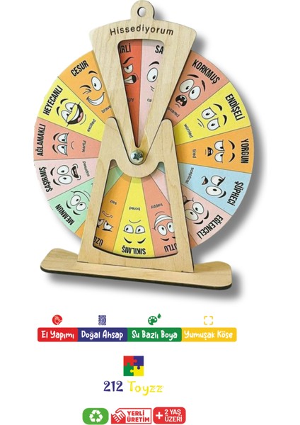 Ahşap Duygu Çarkı Oyuncağı, Montessori Duygu Tablosu