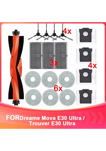 Dreame Mova E30 Ultra/trouver E30 Ultra Robot Süpürgeler Süpürge Aksesuarları Ana Yan Fırça Filtre Paspas Bezleri Toz Torbası (Yurt Dışından)