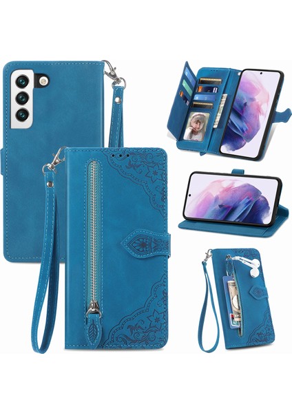 Samsung Galaxy S22 Fermuarlı Kese Manyetik Kart Tutucu ve Bilek Kayışlı Cüzdan Kılıfı Samsung Galaxy S22 (Yurt Dışından)