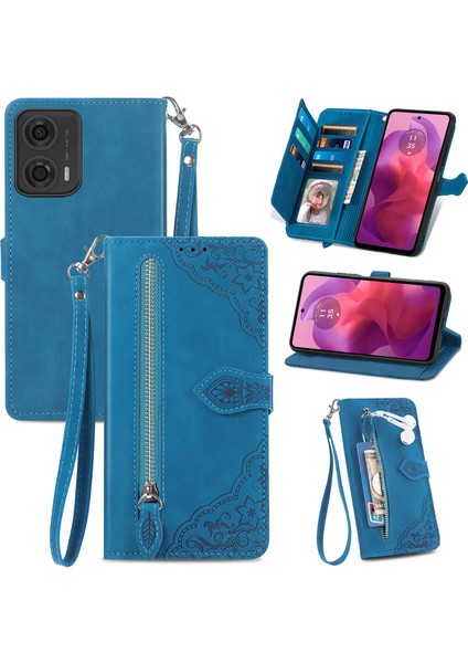 Motorola Moto G24 Fermuarlı Kese Manyetik Kart Tutucu ve Bilek Kayışlı Cüzdan Kılıfı Motorola Moto G24 (Yurt Dışından)
