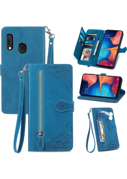 Samsung Galaxy A20E Fermuarlı Kese Manyetik Kart Tutucu ve Bilek Kayışlı Cüzdan Kılıfı Samsung Galaxy A20E (Yurt Dışından)
