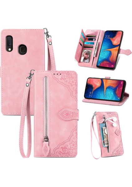 Samsung Galaxy A20E Fermuarlı Kese Manyetik Kart Tutucu ve Bilek Kayışlı Cüzdan Kılıfı Samsung Galaxy A20E (Yurt Dışından)