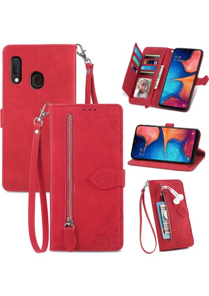 Samsung Galaxy A20E Fermuarlı Kese Manyetik Kart Tutucu ve Bilek Kayışlı Cüzdan Kılıfı Samsung Galaxy A20E (Yurt Dışından)