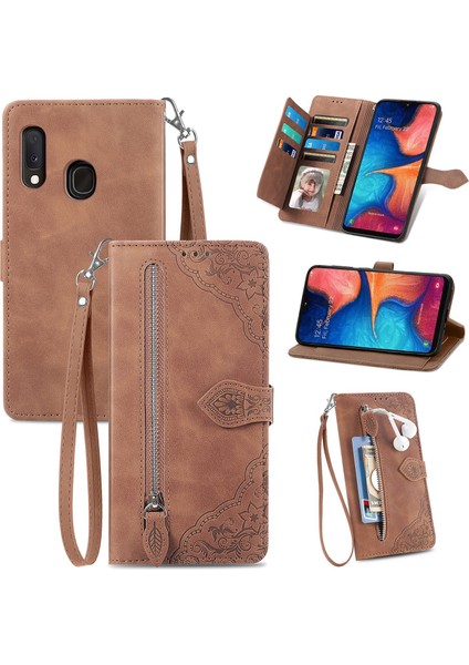 Samsung Galaxy A20E Fermuarlı Kese Manyetik Kart Tutucu ve Bilek Kayışlı Cüzdan Kılıfı Samsung Galaxy A20E (Yurt Dışından)
