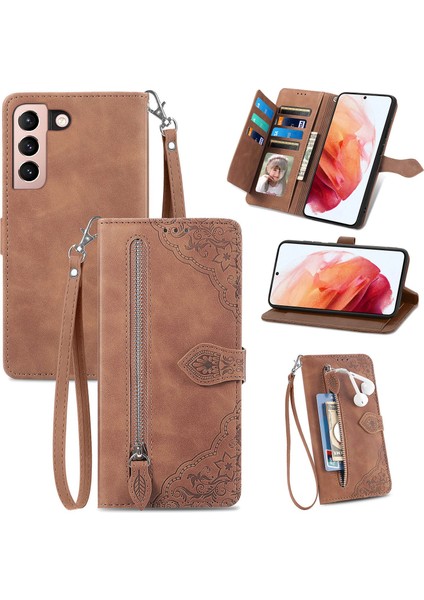 Samsung Galaxy S21 Plus Fermuarlı Kese Manyetik Kart Tutucu ve Bilek Kayışlı Cüzdan Kılıfı Samsung Galaxy S21 Plus (Yurt Dışından)