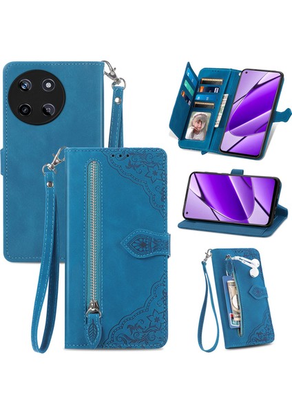 Realme 11 4g Fermuarlı Kese Manyetik Kart Tutucu ve Bilek Kayışlı Cüzdan Kılıfı Realme 11 4g (Yurt Dışından)